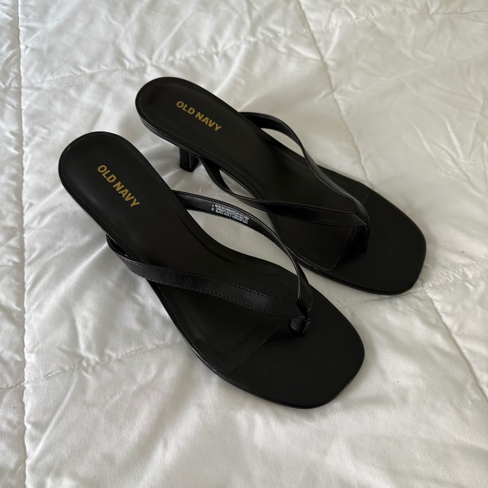 Faux-Leather Kitten-Heel Thong Mule Sandals